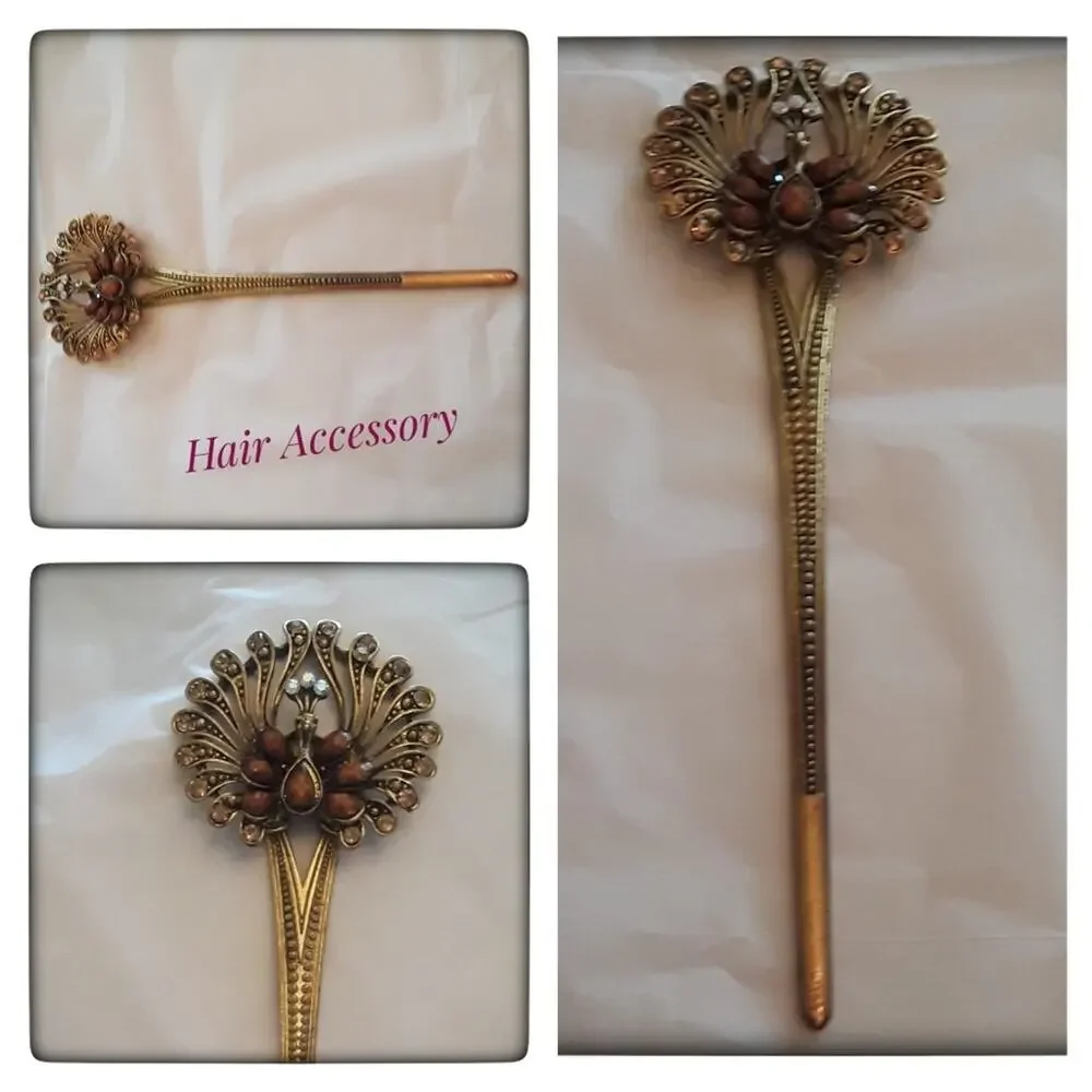 Peacock Hair Stick Bronze Gold Metal Accessory Bridgerton Decoration Jewelry